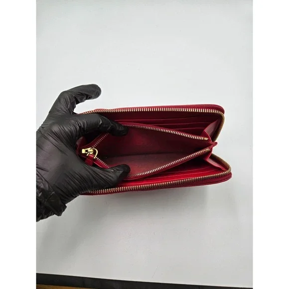 Prada Red Saffiano Leather Bow Continental‎ Zip Around Wallet Authentic - Picture 5 of 13